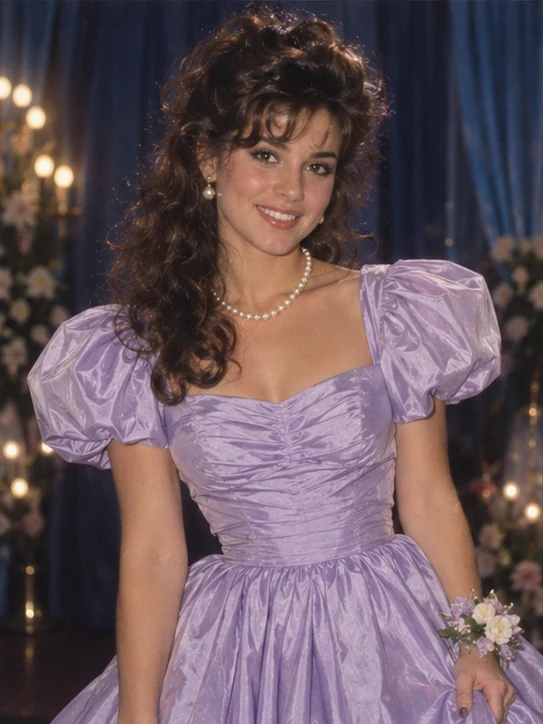 Prom-night dream: Lilac taffeta, puff sleeves and a night for the photo album.